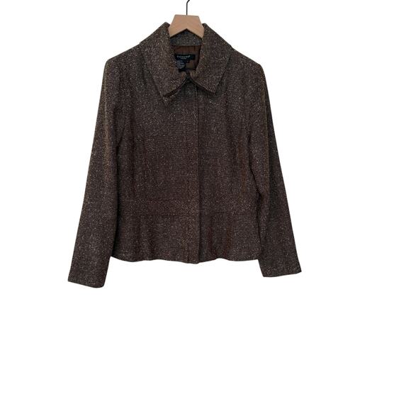 Sandro Sportswear Tweed Zip Up Blazer Jacket Brown Women’s L Fall Layering - Picture 8 of 8